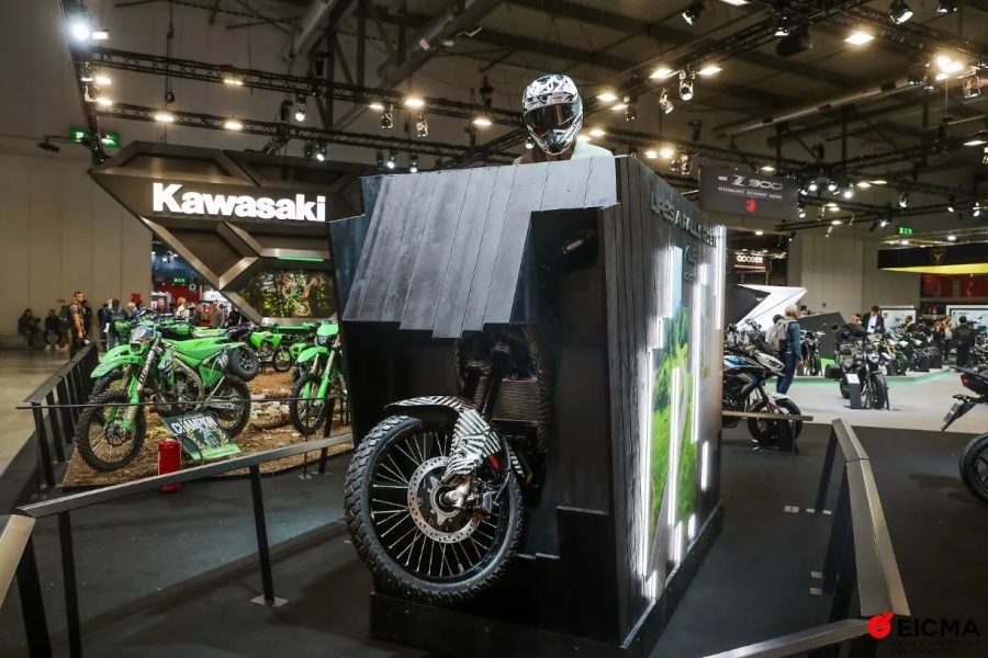 A clever way of showing off a new bike... Photo: EICMA
