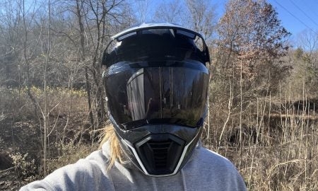 Leatt 9.5 Carbon helmet with the photochromic shield, darkened in daylight